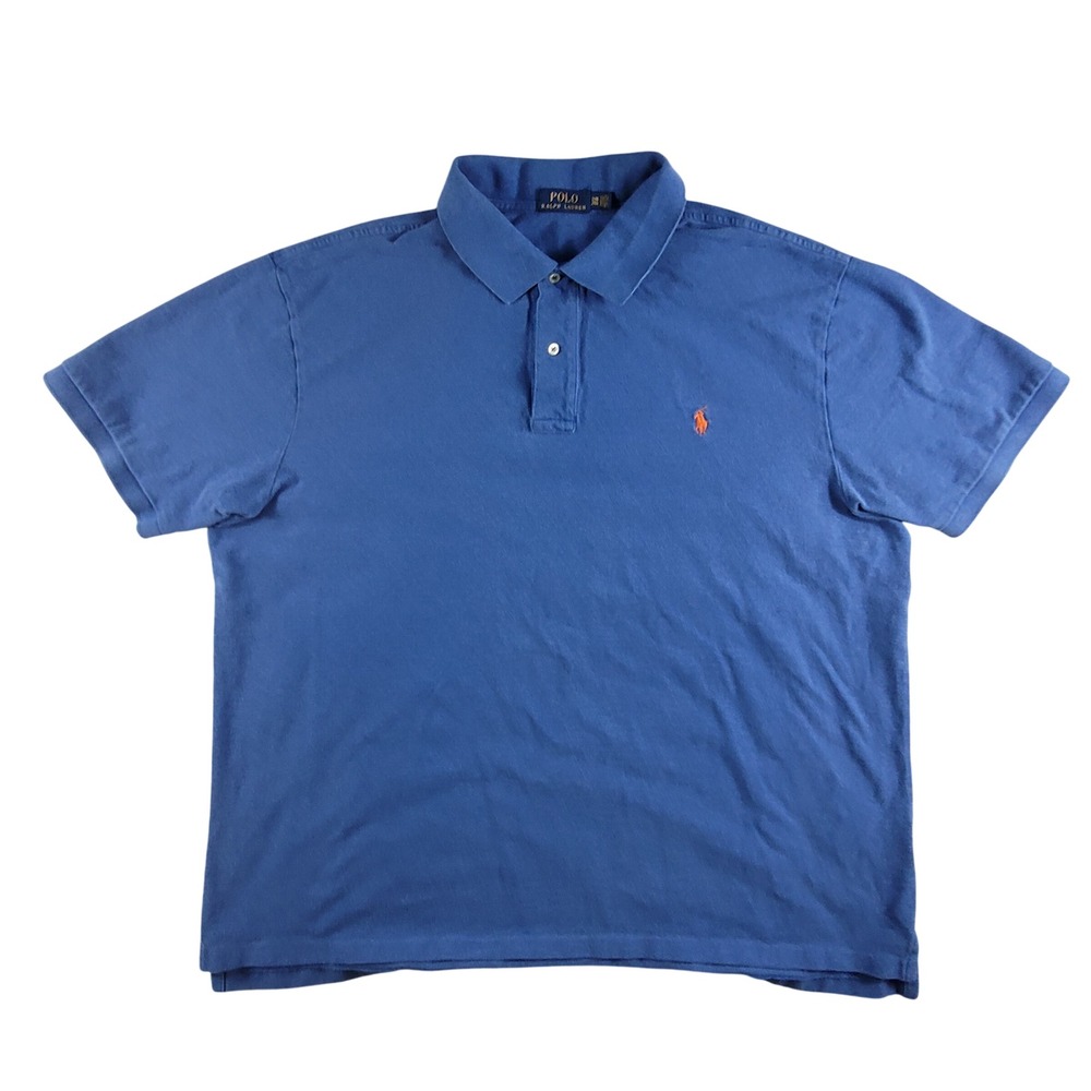 Polo Ralph Lauren Polo Shirt Men's 2XB Blue Short Sleeve Orange Pony Logo Cotton